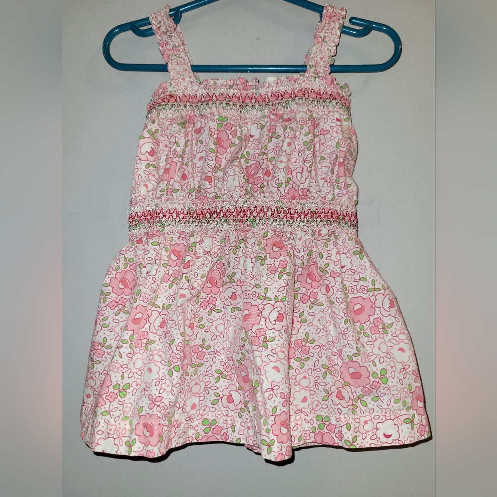 🌸 Vintage Baby Gap Smocked Pink Floral Swing Tank Top Girls Size 5